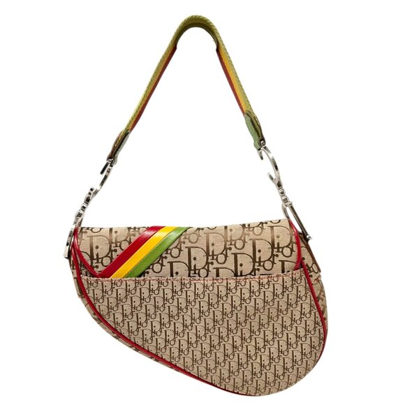 Christian Dior Vintage 2004 Trotter Monogram Logo Saddle Bag Rasta [105655] - Picture 6 of 13